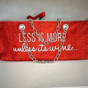 Insulated wine bag with high heel bottle stopper Red glitter & Silver chain